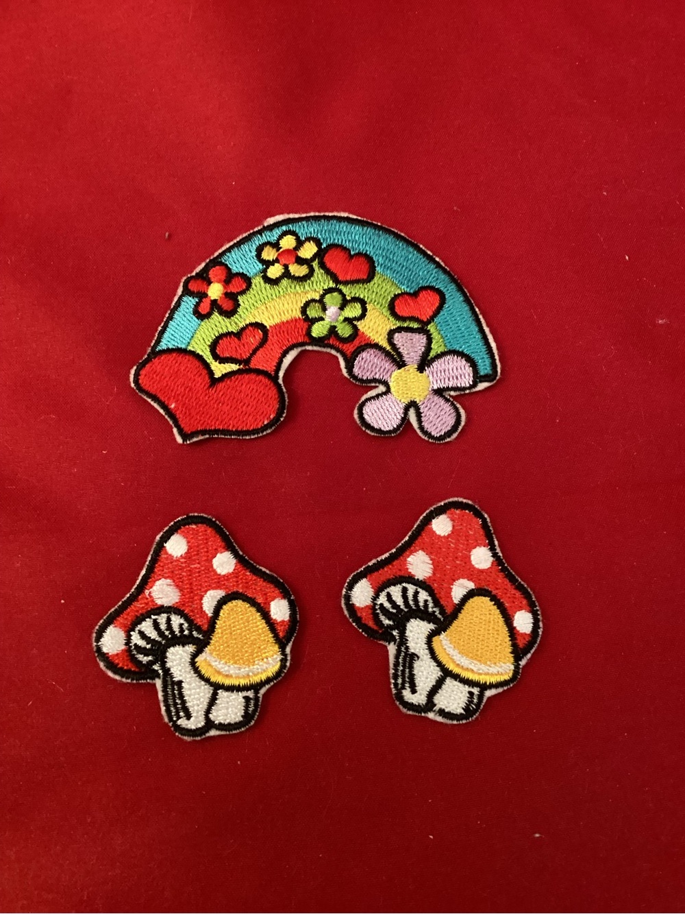 Rainbow & Mushroom Embroidered Patch Set